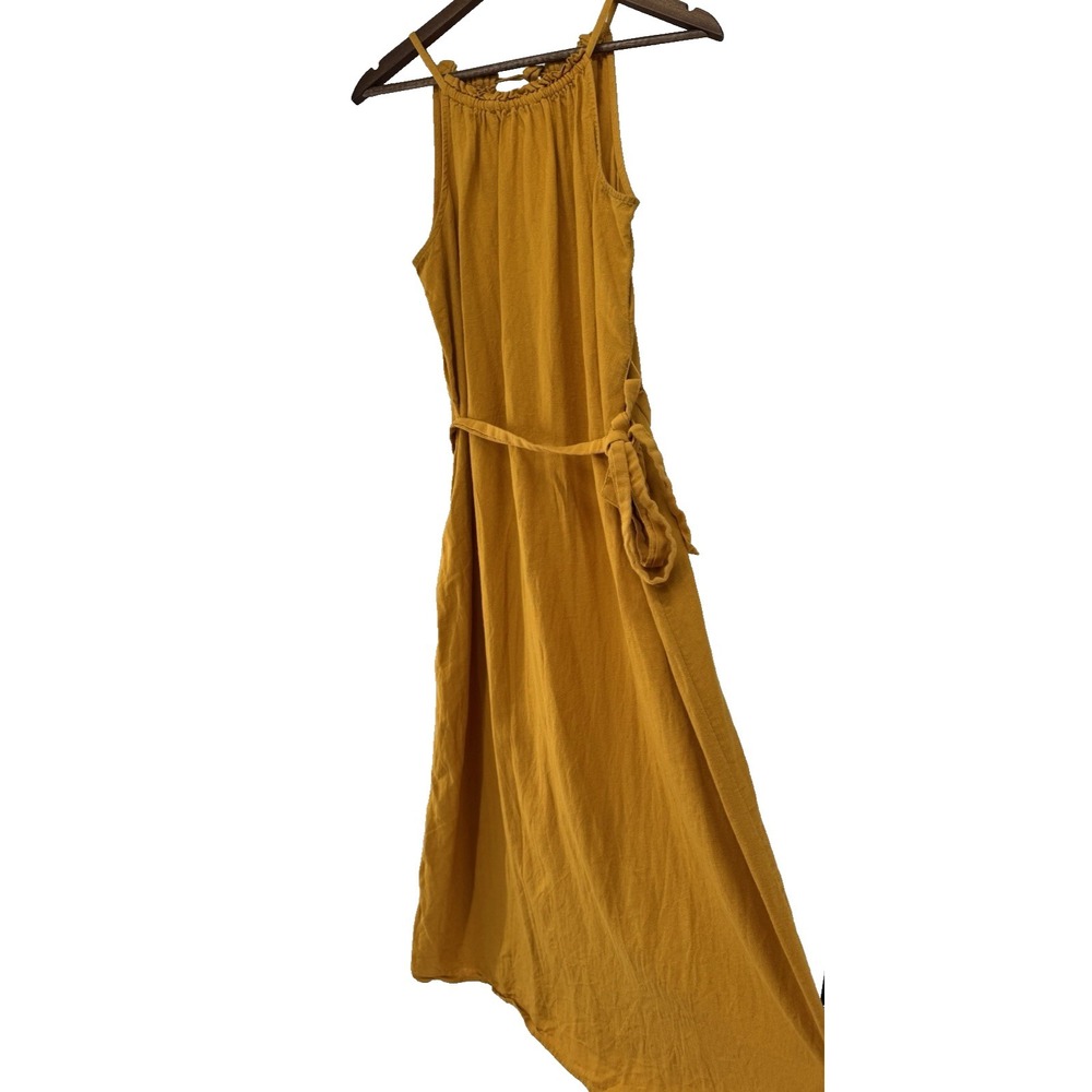 GAP M Linen High Neck Halter Tie Dress Gold festival minimalist capsule Boho